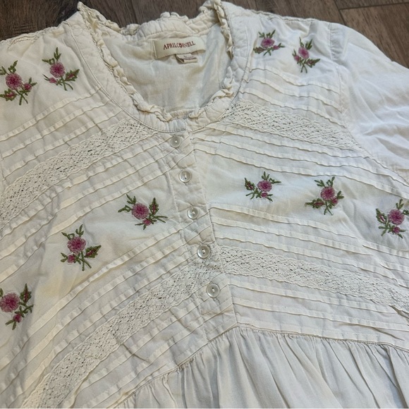 April Cornell Vintage Cream Dress with Floral Embroidery, Nightgown, Cotton, L - Picture 2 of 13